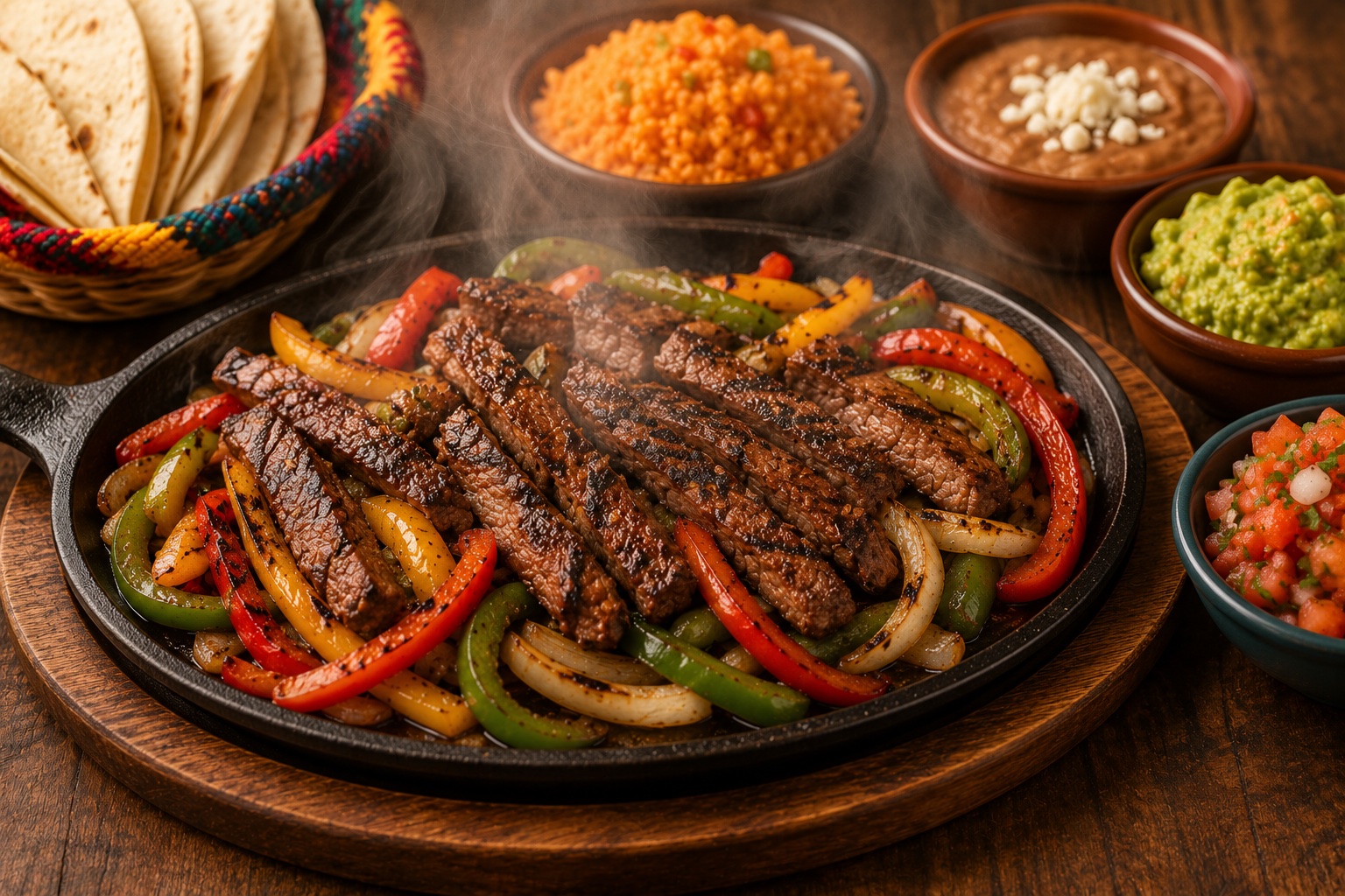 Sizzling Steak Fajitas at Plaza Agave